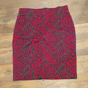 689 Red Animal Print Pencil Pull On Stretch Skirt Career Size 18